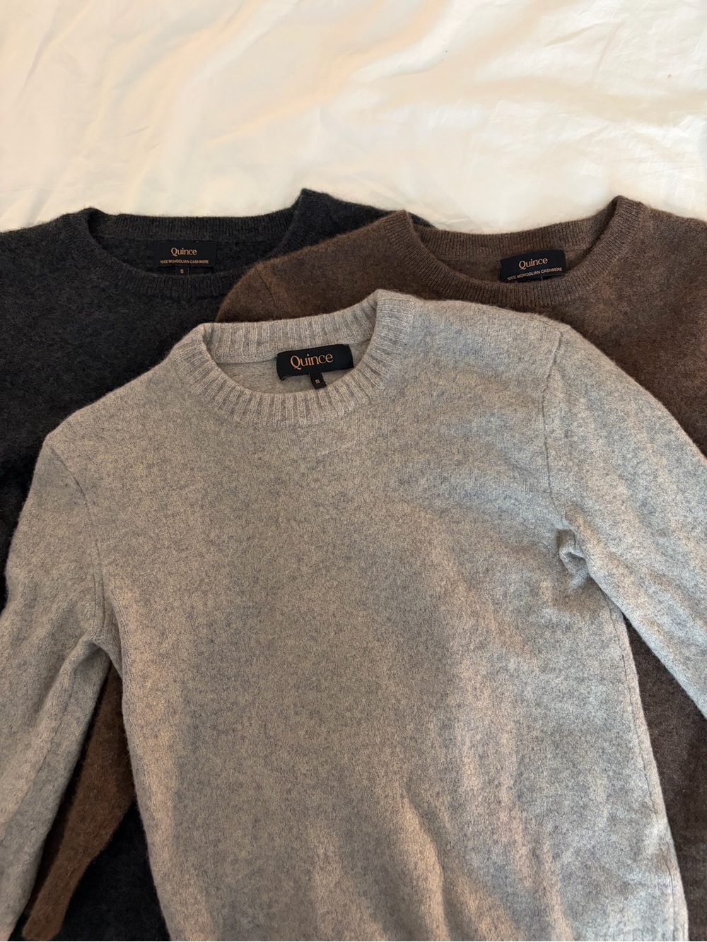 Quince Women’s Crewneck Sweater Trio - Light Gray, Charcoal, Brown